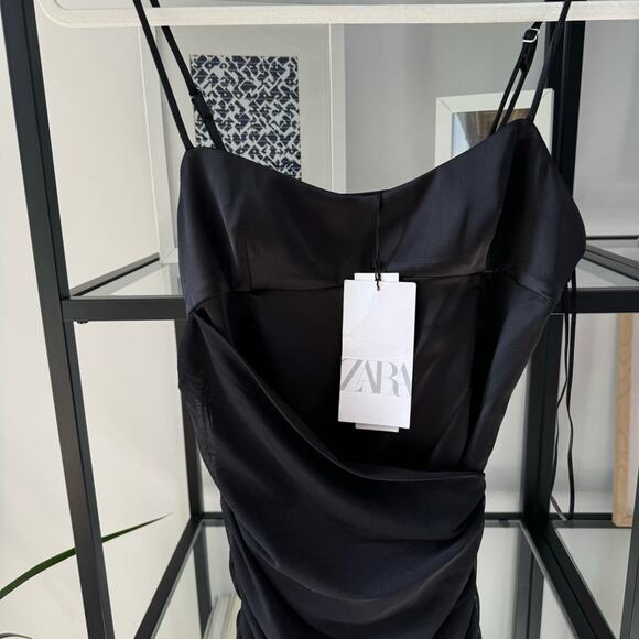 Zara Black Mesh Ruched Sleeveless Cinched Sides Mini Dress Women’s Size XS - Picture 5 of 11